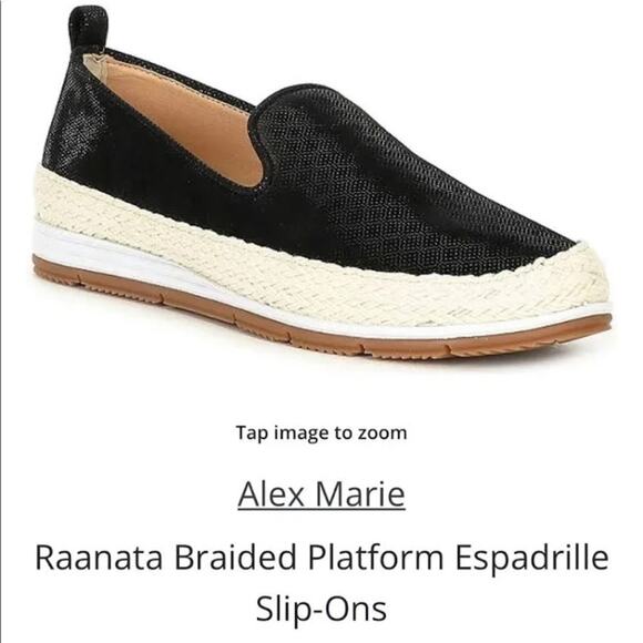 ALEX MARIE | Black Espadrille Slip-On Flats Leather Upper | Women’s Size 7 - Picture 2 of 5